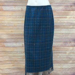 SAG Harbor Plaid Long Skirt Fringe Hem Size 14